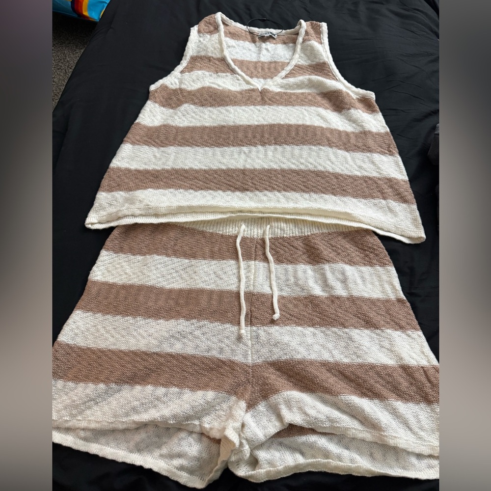 Striped Knit Tank and Shorts Set